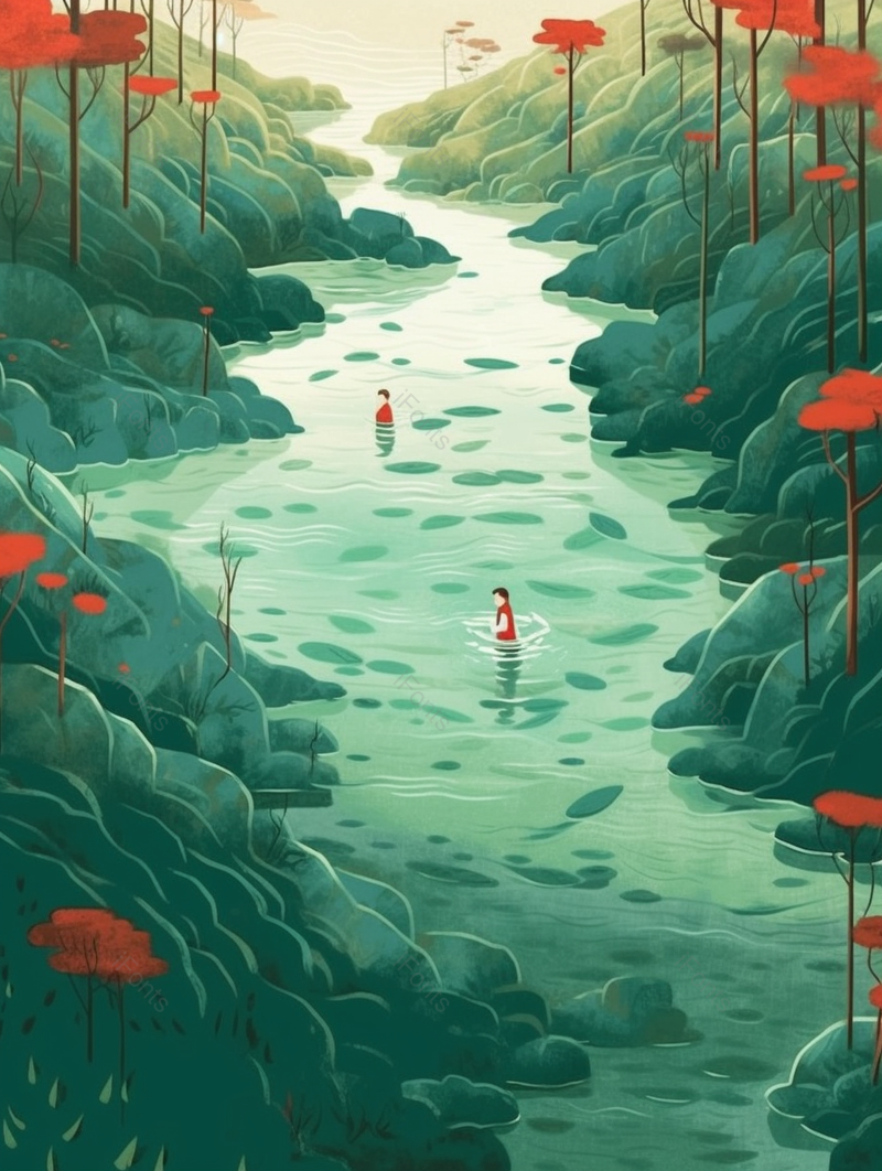 绿色山水夏季插画背景,插画/手绘图,插画/手绘图库,插画/手绘图下载,插画/手绘